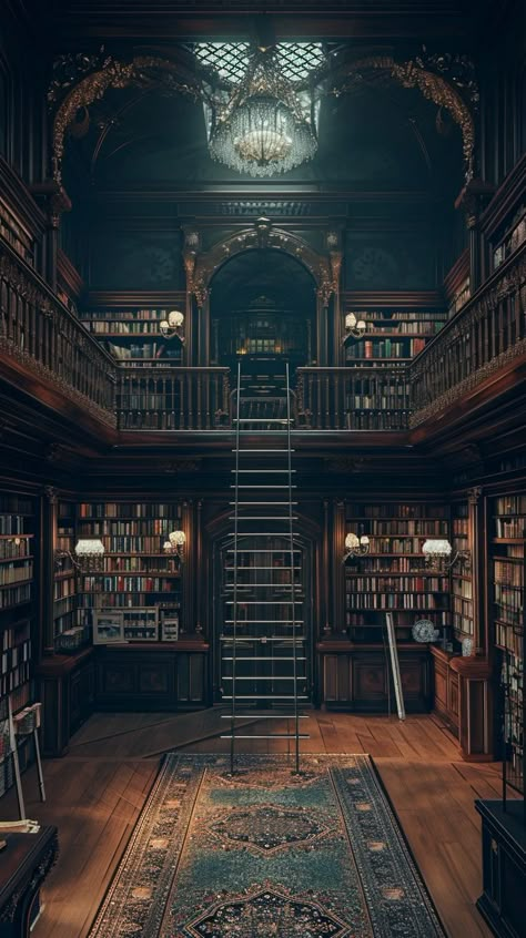 Follow me for more bookish art #library #libraryaesthetic #fantasylibrary #libraryart Darkest Academia Aesthetic, Old Library Aesthetic, Dark Academia Widget, Library Aesthetics, Dark Academia Interior, Manor Interior, Home Library Rooms, Bookish Art, Log Cabin Rustic