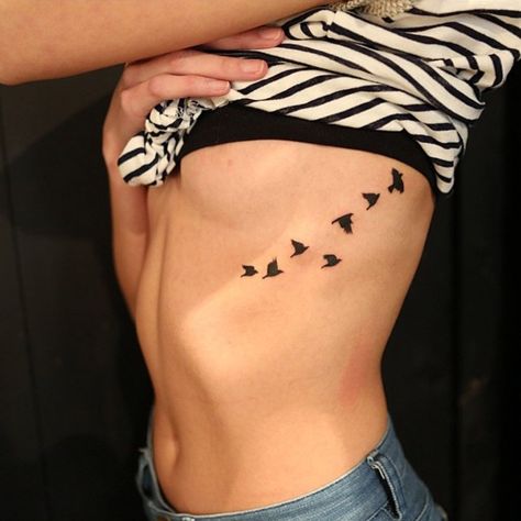 Bird Tattoo Ribs, Bird Silhouette Tattoos, Small Rib Tattoos, Delicate Tattoos For Women, Bird Tattoos For Women, Vogel Tattoo, Cage Tattoos, Rib Tattoos For Women, Flying Bird Tattoo