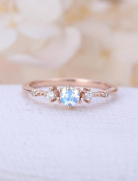 Moonstone Engagement Ring Rose Gold, Unique Engagement Rings Rose Gold, Vintage Engagement Rings Art Deco, Promise Jewelry, Moissanite Engagement Ring Rose Gold, Quality Rings, Fine Engagement Rings, Rose Gold Engagement Ring Vintage, Ring Rosegold