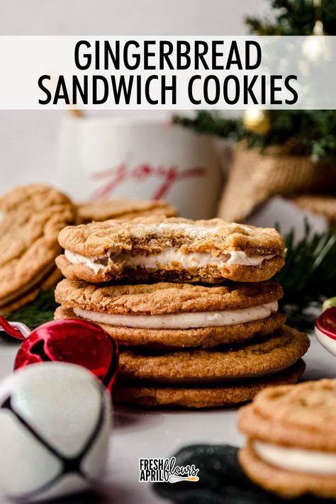 Ginger Snap Cookie Sandwiches, Gingersnap Sandwich Cookies, Simple Christmas Baked Goods, Gingerbread Marshmallow Cookies, Recipes With Ginger Snaps, Gingerbread Dipped Cookies, Cookies With Marshmallows In Them, Ginger Sandwich Cookies, Leftover Gingerbread Cookies