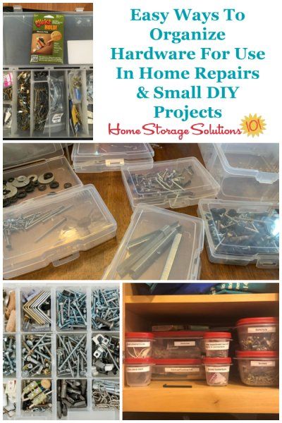 Easy ways to organize hardware for use in home repairs and small DIY projects {on Home Storage Solutions 101} Organize Screws And Nails Diy, Garage Tool Organization Diy, Organize Hardware, Barn Organization Ideas, Hardware Organization, Attic Storage Organization, Tool Organization Diy, Photo Organization Storage, Small Diy Projects