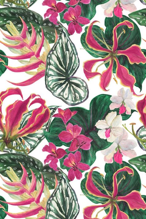 Tropical Prints Pattern, Tropical Flowers Pattern, Tropical Art Print, Watercolor Flowers Pattern, Jungle Flowers, Jungle Pattern, Print Design Art, Style Guru, Watercolor Fruit