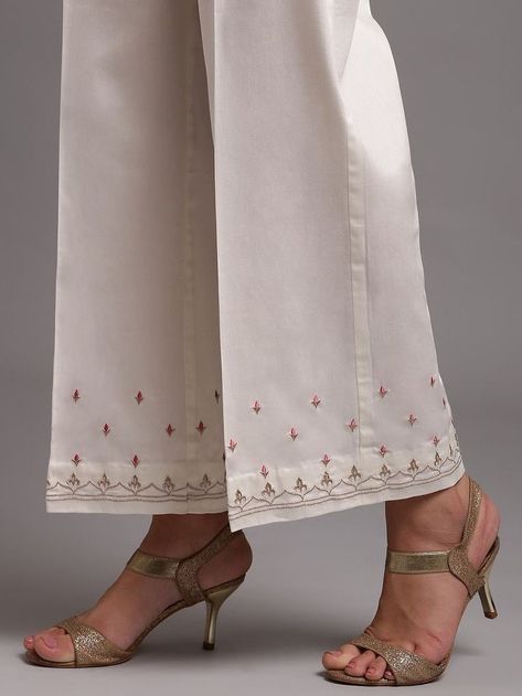 Eid Dresses Design, Trouser Ideas, Women Trousers Design, Embroidery Pants, Cotton Pants Women, Embroidery Suits Punjabi, Embroidery Fashion Detail, Womens Pants Design, Salwar Pattern