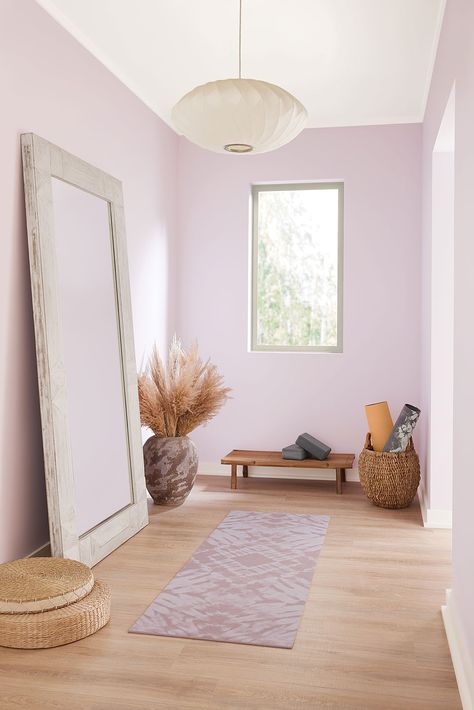 Lavender Room Color, Coastal Purple Paint Colors, Purple Walls In Bedroom, Pink Purple Paint Colors, Purple Painted Room, Sherwin Williams Euphoric Lilac, Pastel Paint Colors Bedroom, Pastel Purple Paint Colors, Lavender Hallway