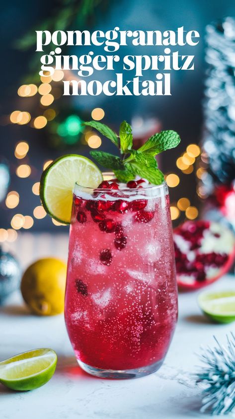 "Discover the ultimate Pomegranate Ginger Spritz Mocktail recipe! This delightful non-alcoholic drink combines the vibrant flavors of pomegranate and zesty ginger for a refreshing summer beverage. Perfect for festive mocktails, this healthy drink recipe is a must-try for anyone looking to enjoy a delicious, guilt-free sip. Elevate your gatherings with this easy-to-make pomegranate mocktail that everyone will love!" Pomegranate Mocktail Recipes, Festive Mocktail, Spritz Mocktail, Christmas Drinks Nonalcoholic, Pomegranate Drinks, Refreshing Mocktail, Holiday Mocktail, Christmas Mocktails, Christmas Drinks Alcohol Recipes