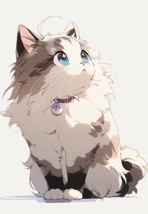 Cat Drawing Chibi, Anime With Cat, Fun Profile, Anime Pets, Chat Anime, Animated Cats, Kawaii Cat Drawing, Anime Cats, Cute Cat Drawing