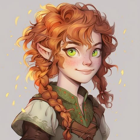 D&d Outfit Design, Halfling Druid Female, Gnome Druid Female, Gnome Female Dnd, Female Gnome Character Art, Female Gnome Dnd, Forest Gnome Dnd Female, Dnd Halfling Female, Halfling Woman