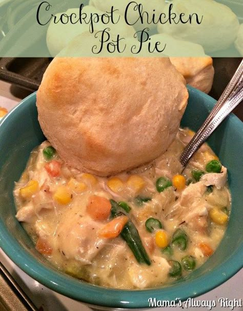 Crockpot Chicken Pot Pie--this is a lighter recipe with less calories, but still delicious and perfect comfort food! Slow Cooker Chicken Pot Pie, Crockpot Chicken Pot Pie, Crockpot Ideas, Crockpot Dinners, Crockpot Soup Recipes, Chicken Pot Pie Recipes, Tater Tots, Crockpot Cooking, Crock Pot Soup