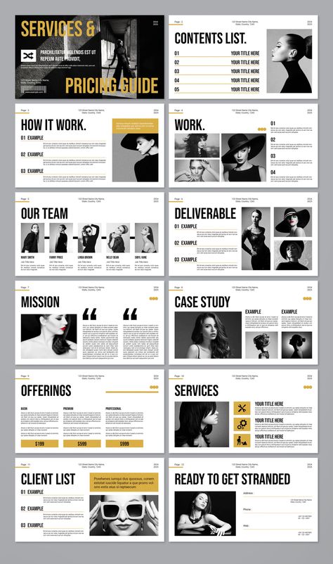 This template can be used to create a customized service and pricing proposal for your clients. It includes a brief overview of the services offered, a list of prices, and a section for additional Client Brief Template, Best Presentation Templates, Research Presentation, Pricing Guides Templates, Ppt Template Design, Graphic Design Portfolio Layout, Corporate Profile, Branding Portfolio, Design Brief