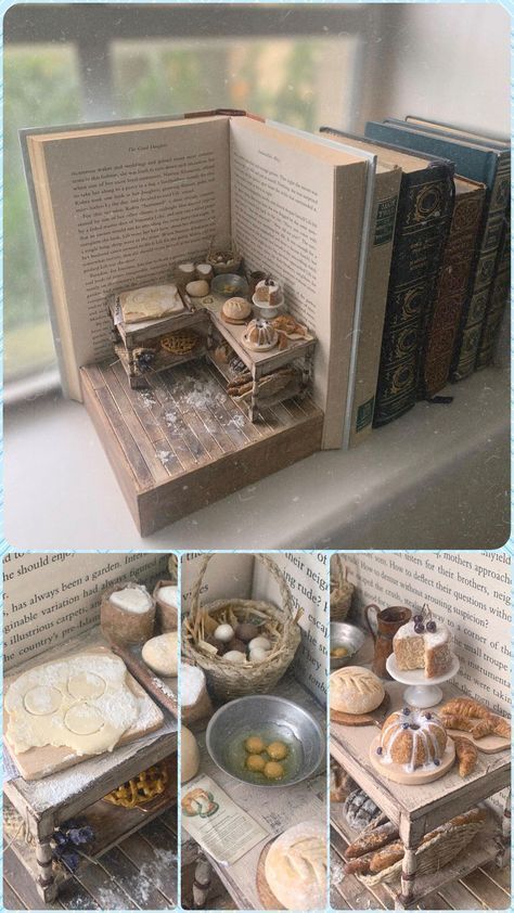 Room Box Miniatures, Bookshelf Art, Doll House Crafts, Dollhouse Miniatures Diy, Mini Craft, Miniature Rooms, Mini Kitchen, Miniature Diy, Miniature Houses