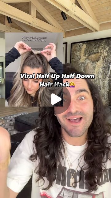 Matt Newman on Instagram: "summer is #halfuphalfdown hair season- would love an easy way to cover the #hairties !! @alexamcmanaman how clever is this !!! #hairstyleoftheday #hairreels #hairinspo #hairideas 💁‍♀️💁‍♀️ do u wear half up half down hairstyles ?!" Long Haircuts Easy To Style, Half Down Half Up Ponytail Hairstyles, Best Updos For Long Hair, Half Up Quick Hairstyles, Half Up Half Down Lob Hairstyles, Simple Cute Half Up Hairstyles, Easy Half Hair Updo Simple, Half Up Half Down Fun Hair, Easy Up Down Hairstyles