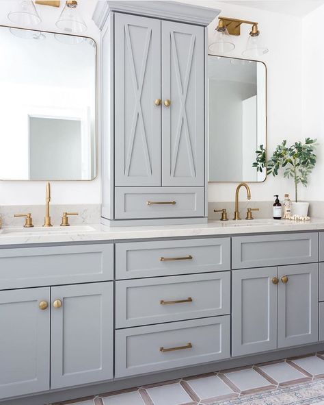 Master Bath Cabinet On Counter, Small Master Bath Mirror, Bathroom Cabinet Fixtures, Master Bath With Tower Cabinets, Bathroom Cabinets On Counter, Bathroom Cabinet On Counter, Cabinets On Bathroom Counter, Primary Bathroom Cabinets, Master Bathrooms With Gold Fixtures