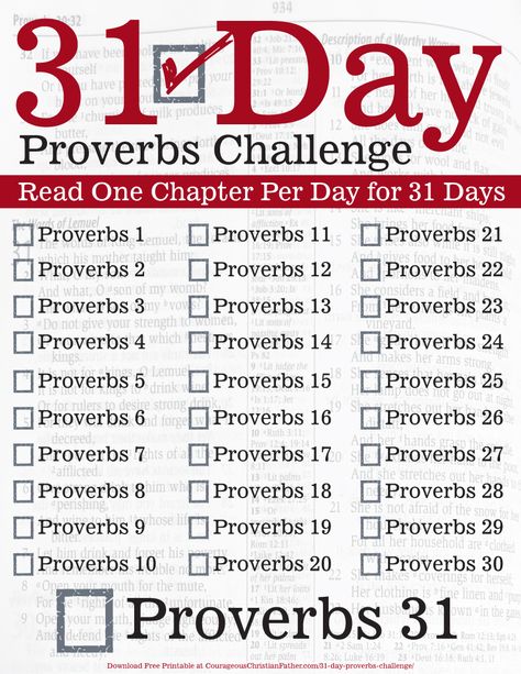 The 31 Day Proverbs Challenge has been updated with a free printable checklist to mark each chapter read off. #Proverbs Download your free printable at: 31 Day Bible Challenge, Proverbs 31 Day Challenge, Proverbs 31 Challenge, Proverbs 31 Printable, Proverbs 31 Man, Mens Bible Study Free Printable, Proverbs 20:30, Proverbs 31 Woman Checklist, Proverbs Challenge