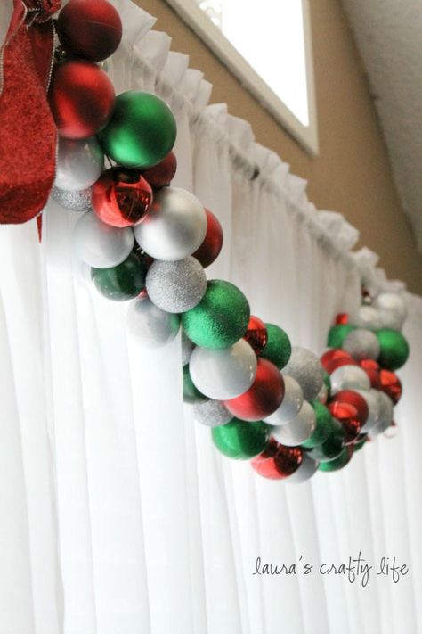 Ornament Garland Ornament Garland Diy, Make A Garland, Ornament Wreaths, How To Make Garland, Diy Christmas Garland, Tree Inspiration, Ornament Garland, Homemade Ornaments, Candy Decorations