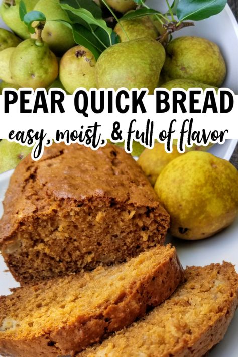 Pear Bread Recipes Easy, Fresh Pear Bread, Pear Bread Recipes, Pear Recipes Healthy, Pear Quick Bread, Fresh Pear Recipes, Pear Recipes Easy, Pear Recipe, Pear Dessert Recipes