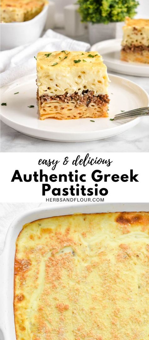 Greek Pastitsio or Pastichio is Greek comfort food at its best! This Greek layered casserole dish is compromised of luscious layers- pasta layers, an aromatic meat sauce layer, and a lusciously creamy and thick bechamel sauce. Greek Pastitsio Authentic, Authentic Greek Pastitsio Recipe, Pastitsio Recipe Easy, Greek Pasta Dishes, Pasticio Recipe Greek Pasta, Greek Pastitsio Recipe, Greek Lasagna Pastitsio, Pastitsio Recipe Authentic, Greek Comfort Food