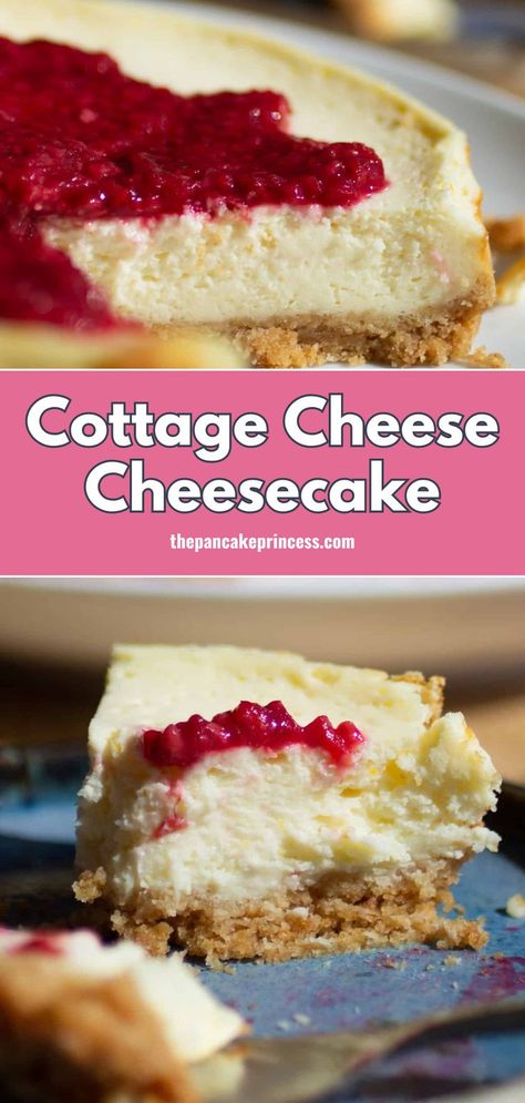 Looking for an easy and healthy dessert? Try this cheesecake recipe with cottage cheese. This cottage cheese cheesecake is a delicious twist on traditional cheesecake. It's one of the best healthy cheesecake options and a great addition to your collection of cottage cheese desserts. Recipe With Cottage Cheese, Cottage Cheese Cheesecake, Cottage Cheese Dessert Recipes, Healthy Cheesecake Recipes, Traditional Cheesecake, Pancake Princess, Protein Cottage Cheese, High Protein Cheesecake, Cottage Cheese Recipes Healthy