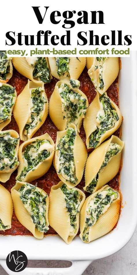 Pan of Vegan Stuffed Shells Vegan Stuffed Shells, Salad Prep, Plant Based Recipes Dinner, Plant Based Recipes Easy, Healthy Plant Based Recipes, Plant Based Diet Recipes, Vegan Pasta Recipes, Vegan Meal Plans, Tasty Vegetarian Recipes