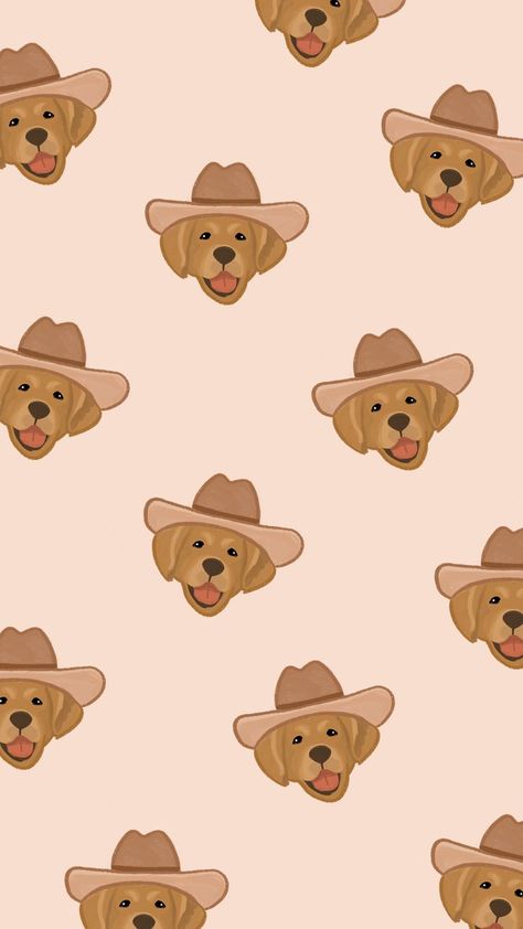 pink background with repeated golden retrievers in cowboy hats Cute Preppy Patterns, Golden Retriever Phone Wallpaper, Goldendoodle Wallpaper Iphone, Golden Retriever Cartoon Wallpaper, Golden Retriever Wallpaper Aesthetic, Golden Retriever Background, Cute Wallpapers Dogs, Cute Wallpapers Animals, Cowboy Wallpaper Aesthetic