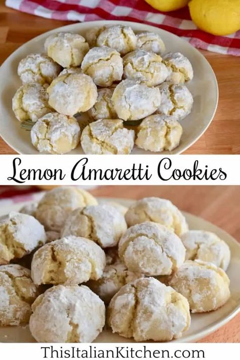 Soft Lemon Amaretti Cookies are a great take on traditional Italian Amaretti Cookies. These cookies are naturally gluten free and dairy free too! #amaretticookies #lemoncookies Party Food Simple, Italian Brunch, Amaretti Cookie Recipe, Cookies Soft And Chewy, Amaretti Biscuits, Lemon Ricotta Cake, Italian Wedding Cookies, Italian Sweets, Amaretti Cookies