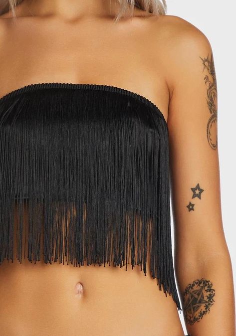 Black Fringe Top, Fringe Crop Top, Goth Glam, Fringe Top, Festival Fashion, Punk Rock, Online Boutique, Strapless Top, Lace Trim