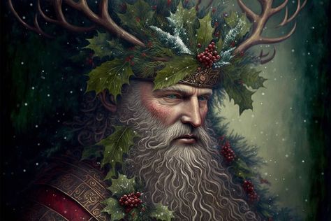 Pagan Santa Claus, Yule Images, The Holly King, Holly King, Tree Spirits, Celtic Christmas, Santa Paintings, Happy Winter Solstice, Fantasy Wizard