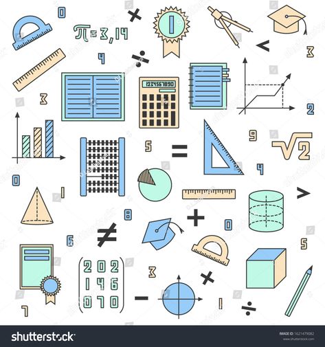 Mathematical background. Color set of math elements. Symbols of learning, geometry, education. Colored on a white background. #Ad , #Ad, #set#math#elements#Mathematical Math Symbols Design, Mathematics Stickers, Math Lettering Design, Math Elements, Geometry Stickers, Mathematics Design, Mathematical Background, Konversi Satuan, Elements Symbols