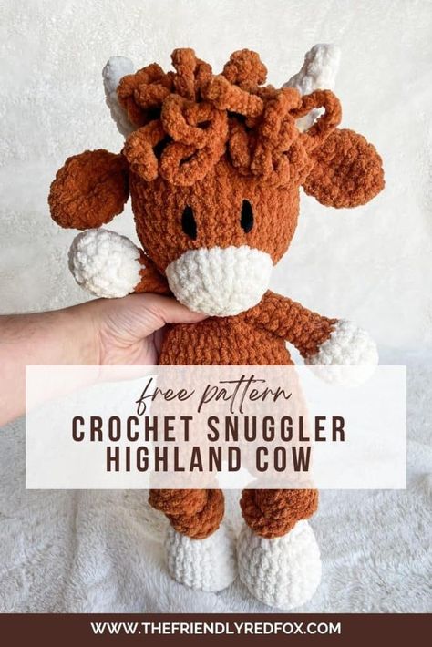 Crochet Longhorn Cow, Crochet Cow Ragdoll Free Pattern, Fluffy Yarn Crochet Patterns, Weighted Crochet Animals, Easy Stuffed Animal Crochet Pattern Free, Crochet Lovies Free Patterns, Large Crochet Animals Free Pattern, Baby Lovey Crochet Free Pattern, Free Plushie Crochet Patterns