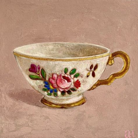 Tea Cup Drawing, Tea Cup Art, Small Tea Cups, Tea Illustration, Coffee Painting, Cup Art, Tea Party Garden, Bar Art, Expressive Art