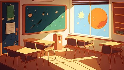 Classroom Digital Art, School Background Illustration, Classroom Illustration Art, Class Illustration School, Classroom Illustration School, Welcome To Class Aesthetic, School Illustration Art, School Background Design, Cartoon Classroom