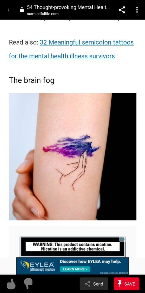 Brain Fog Tattoo, Hs Tattoo, Brain Fog, Tattoo S, Tattoo Inspo, Watercolor Tattoo, Tatting, Body Art, Brain