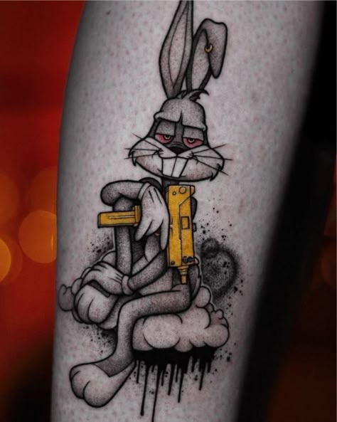 Uzi Tattoo, Tattoo Rabbit, Tattoo Cartoon, Bunny Tattoo, Tattoo Disney, Rabbit Tattoo, Realistic Tattoo Sleeve, Gangsta Tattoos, Bunny Tattoos