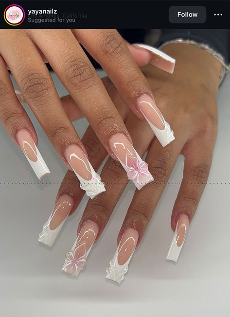 Girly Acrylic Nails, French Tip Acrylic Nails, French Acrylic Nails, Acrylic Nails Coffin Pink, Long Square Acrylic Nails, Unique Acrylic Nails, Acrylic Nails Coffin Short, Short Acrylic Nails Designs, Pink Acrylic Nails