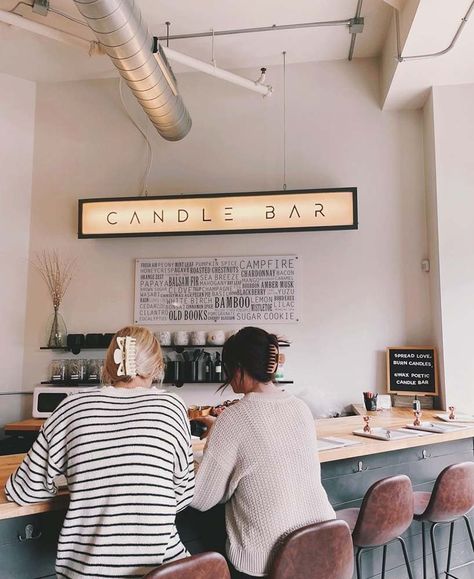 Candle Pouring — Wax Poetic Candle Bar Candle Bar Display, Candle Store Aesthetic, Candle Bar Ideas, Candle Shop Interior, Candle Workshop Studio, Candle Making Shop, Candle Pouring, Fragrance Bar, Perfume Bar