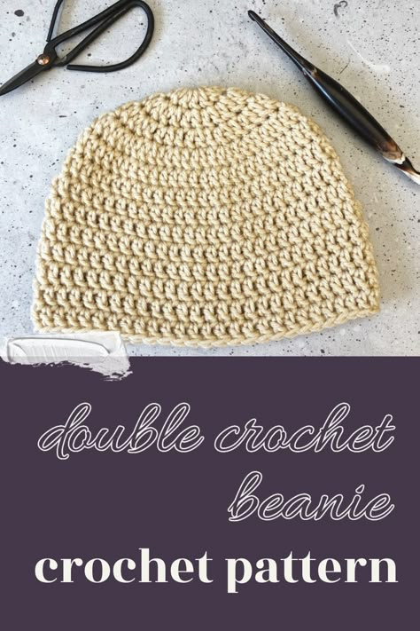 Double Crochet Beanie Free Pattern, Crochet Pattern For Beanie Hat, Crochet Basic Beanie Pattern Free, Simple Crochet Beanie Pattern, Simple Crochet Hats Free Pattern, Crochet Simple Beanie, Simple Crochet Hat Pattern, One Hour Crochet Beanie, Crochet Beanie Magic Circle