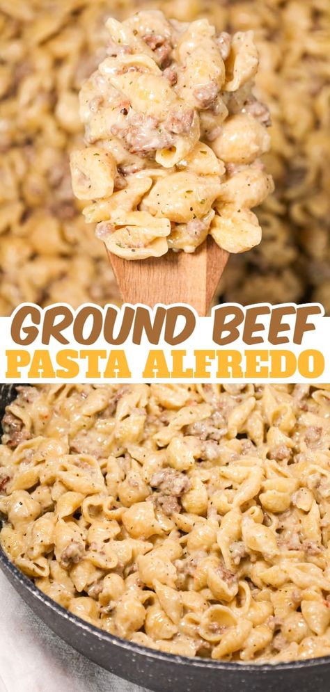 Crockpot Recipes Summer, Ground Beef Alfredo, Beef Alfredo, Hamburger Pasta Recipes, Crockpot Recipes Chicken, Ground Beef Pasta Recipes, Creamy Garlic Pasta, Beef Pasta Recipes, Ground Beef Pasta