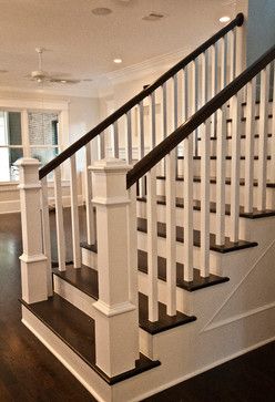 Craftsman Staircase - transitional - Staircase - Houston - Ridgewater Homes Inc Craftsman Stairs, Refinish Stairs, Craftsman Staircase, Transitional Staircase, Modern Stair Railing, White Staircase, Stairs Railing, Open Stairs, Traditional Staircase