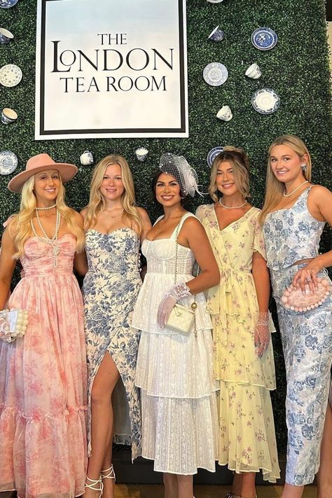 Tea Party Gloves Outfit, Tea Bridal Shower Outfit, Bridgerton High Tea Outfit, Tea Party Elegant, Boston Tea Party Outfit, Afternoon Tea Party Outfit, Elegant Tea Party Outfit, Bridgerton Tea Party Outfit Ideas, Tea Party Dresses For Women Outfits