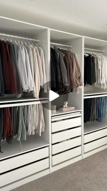 Aesthetically in Home | Lucy on Instagram: "Organising this fills me with so much joy ☺️🤍
#wardrobeorganisation #ikeapax #ikea #organising" Pax Shoe Storage Ikea Hacks, Dressing Room Ideas Walk In Wardrobe, Pax Walk In Closet, Ikea Wardrobe Ideas, Wardrobe Interior Layout, Ikea Closet Ideas, Wardrobe Organisation Ideas, Built In Wardrobe Ideas, Ikea Dressing Room