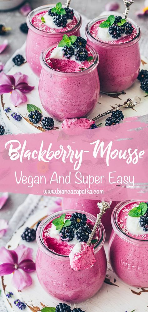 Vegan Berry Dessert Recipes, Easy Vegan Pudding Recipes, Healthy Blackberry Desserts, Vegan Berry Cheesecake, Vegan Jello Desserts, Healthy Berry Dessert Recipes, Vegan Berry Recipes, Mixed Berry Mousse, Light Airy Dessert