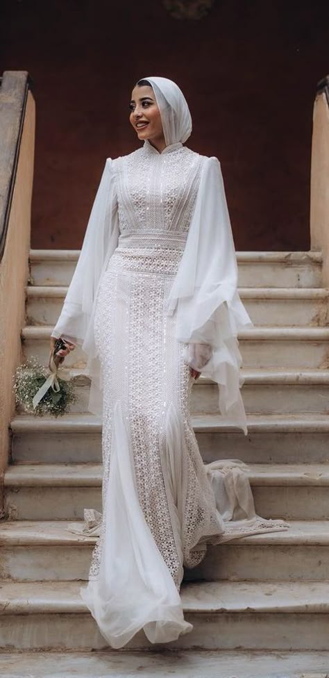 Engaged Dress Hijab, Hijab Engagement Outfit, Hijabi Wedding Dress Gowns, Simple White Engagement Dress, Soiree Dress 2024, Engagement Hijabi Dresses, Engagement Dresses Hijab, Katb Ketab Dresses Hijab, Engagement Dress For Hijab