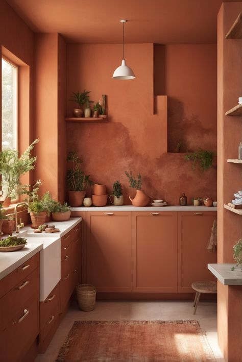 Discover how to transform your space with Terracotta Walls and Cabinets. Dive into a daily routine filled with interior design inspiration and create an earthy escape.
#ad  


#ideasInspo
#wallpaint2024
 #color2024
 #DIYpainting
 ##DIYhomedecor
 #Fixhome Terracotta Kitchen Walls Paint Colors, Terracotta Colored Kitchen, Terra Cotta Kitchen Walls, Terracotta Kitchen Cabinets, Terracotta Bathroom Walls, Bathroom Terracotta, Terracotta Kitchen Walls, Teal Kitchen Walls, Kitchen Terracotta