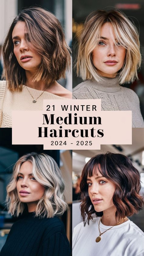 Winter Shoulder Length Hair, Women Haircut Short Medium, Medium Haircuts For Long Faces, Medium Bobs Haircuts, Plus Size Haircut Round Faces, Long Hair For Round Face Shape Haircuts, Long Bob Hair Style, Haircuts 2024 Medium Hair, Winter Hair Styles Medium