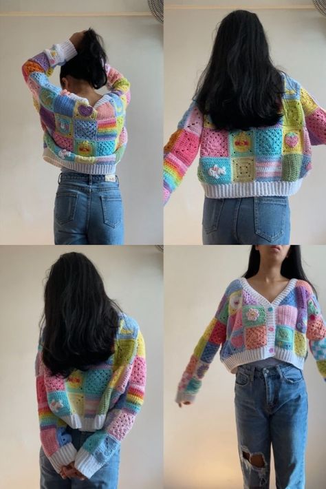 Knitting For Beginners Patterns, Patchwork Cardigan, Crochet Ladies Tops, Cardigan Design, Diy Vetement, Crochet Clothing And Accessories, Crochet Clothes For Women, Crochet Granny Square, Crochet Fashion Patterns