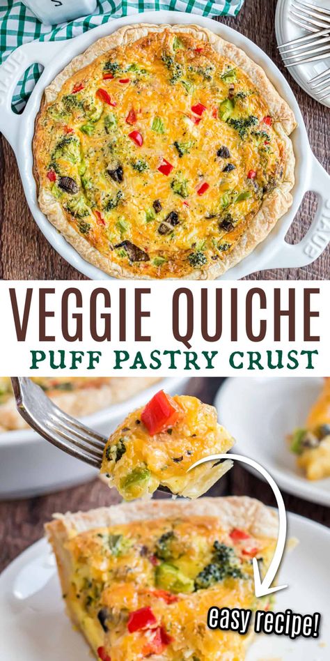 Quiche Recipes With Puff Pastry Crust, Quiche Puff Pastry Crust, Quiche With Puff Pastry Crust, Veggie Puff Pastry, Quiche With Puff Pastry, Quiche Puff Pastry, Crust Less Quiche, Pastry Sandwiches, Veggie Quiche Recipes