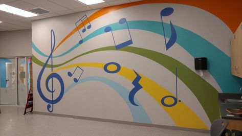 2018 Bancroft School Music Room Mural by Erica Harney at Coroflot.com School Music Room, Band Room Ideas, Mural School, Music Mural, Music Classroom Decor, Music Room Wall, Sunday School Rooms, Deco Paint, School Murals