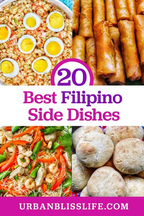 Looking for some delicious side dishes to compliment a Filipino main dish? Find the tastiest recipes in our huge collection of Best Filipino Side Dishes! Recipe collection at UrbanBlissLife.com. Filipino Side Dishes, Pinoy Food Filipino Dishes, Philapino Recipes, Filipino Macaroni Salad, Sweet Pasta Salads, Vegetable Lumpia, Filipino Vegetable Recipes, Pilipino Food Recipe, Pickled Papaya