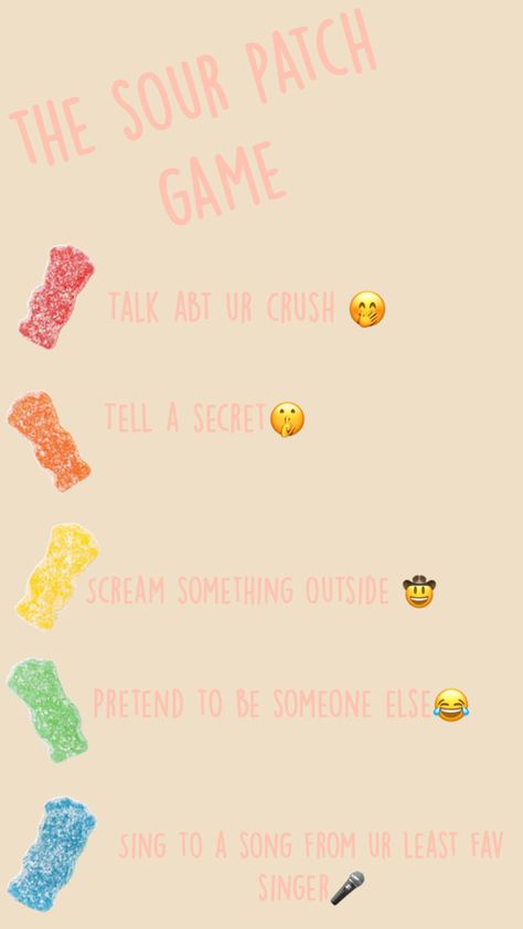 Sour Patch Game, Sleepover Game Ideas, Games For Sleepovers, All Nighter Ideas, Stuff To Do With Bestie, Sleepover Packing, Bff Sleepover, Game Party Ideas, Fun Sleepover Activities