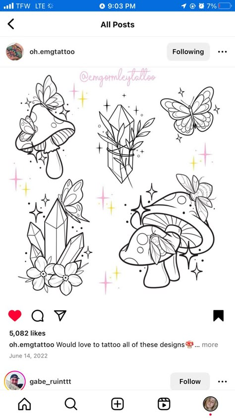 Tiny Tattoo Designs, Practice Tattoos, Flash Drawing, Mushroom Tattoo, Boho Tattoos, Mushroom Tattoos, Tattoo Practice, Kawaii Tattoo, Spooky Tattoos