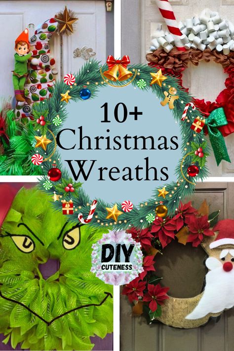 DIY Christmas Wreaths for Front Door - DIY Cuteness Diy Christmas Reefs, Christmas Tree Wreath Diy, Christmas Hanging Baskets, Christmas Reef, Homemade Christmas Wreaths, Christmas Wreath Designs, Giant Christmas Ornaments, Christmas Wreath Ideas, Baby Wreath